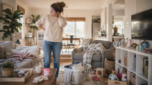 Mom deciding how to clean her house when overwhelmed